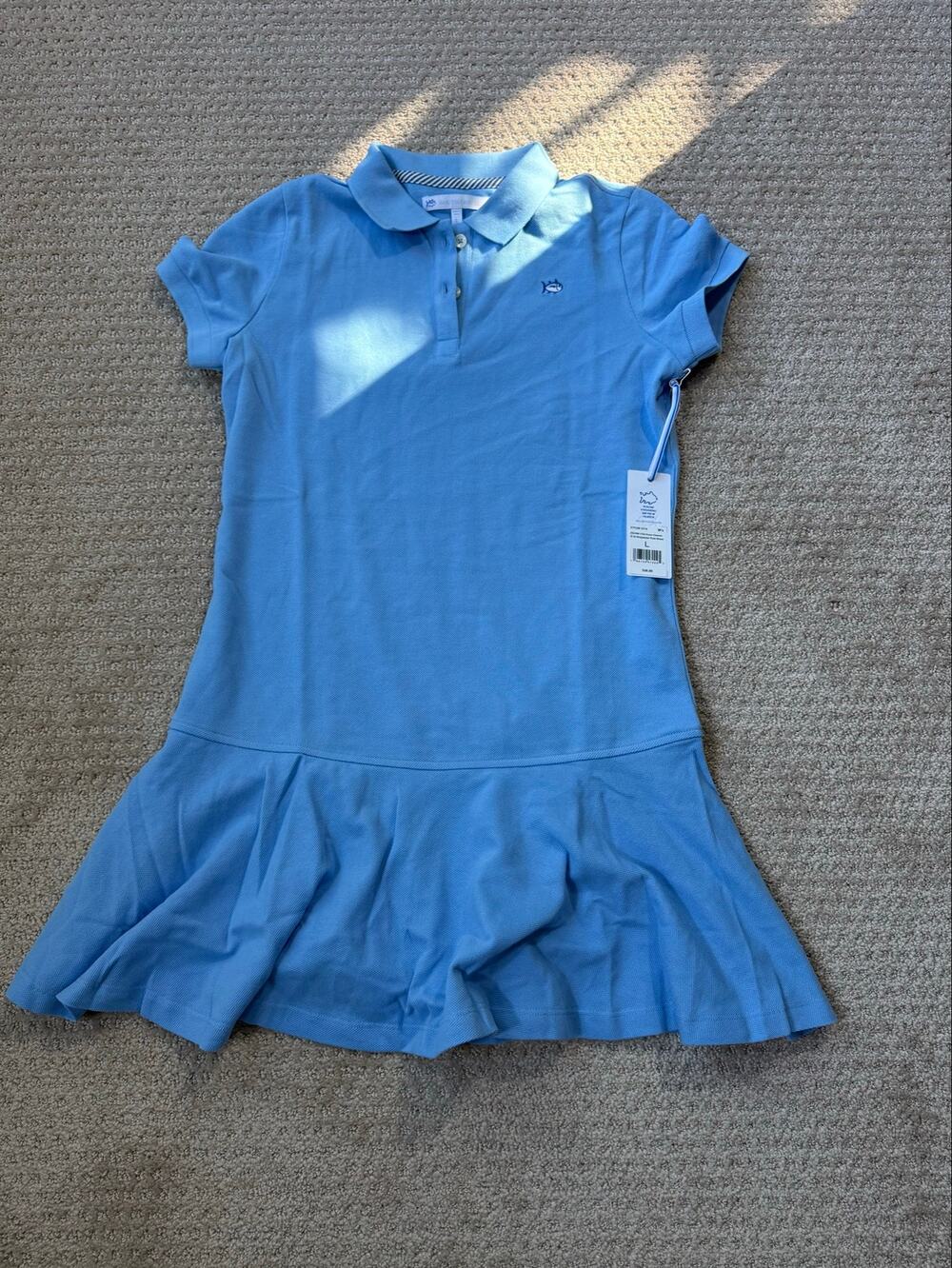 Southern Tide Girl’s Knit Polo Dress Collar Button Placket Blue Size L NWT